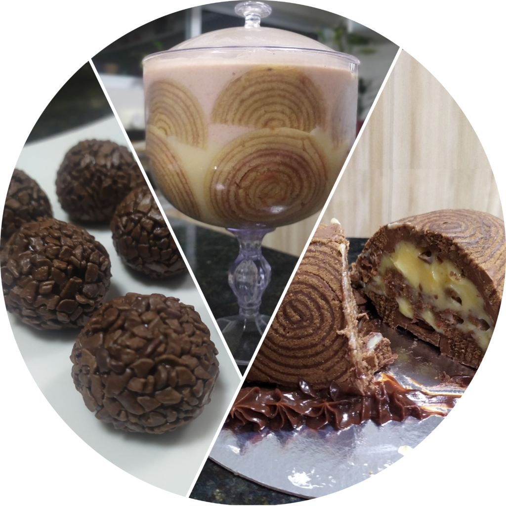 Pavê de bolo de rolo, brigadeiro de bolo de rolo e ovo de bolo de rolo